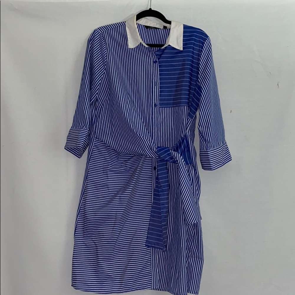 Blue and white button up dress